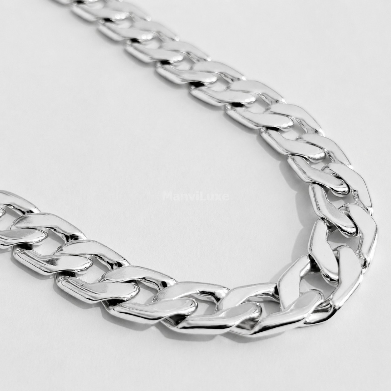 20″Premium Silver Bonded Chunky Curb Chain | High Glossy Curb Chain Necklace