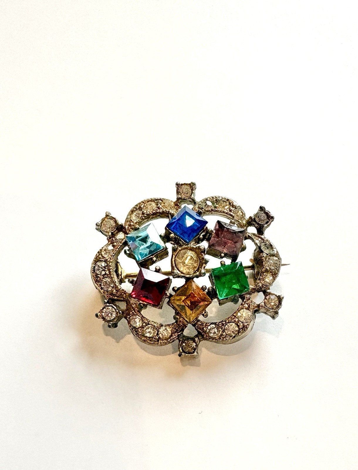 Multi-color Rhinestone Brooch Pin Prong Setting Colorful Vintage