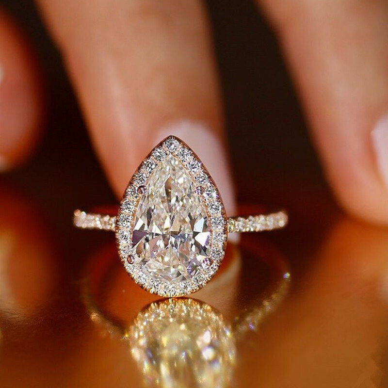 Women Elegant 925 Silver Ring Pear Cut Cubic Zircon Wedding Ring Sz 6-10