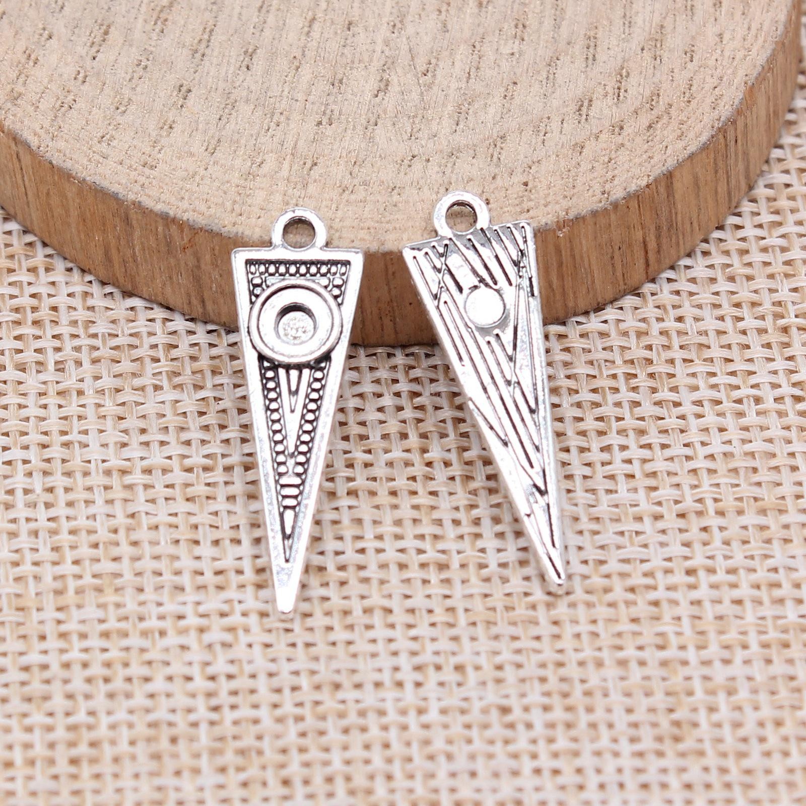 12/30PCS Antique Silver Tone Triangle Charm Pendant 9X29mm XCS16-15658
