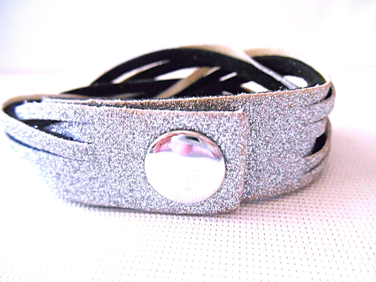 Silvertone & Black Adjustable Snap Bracelet