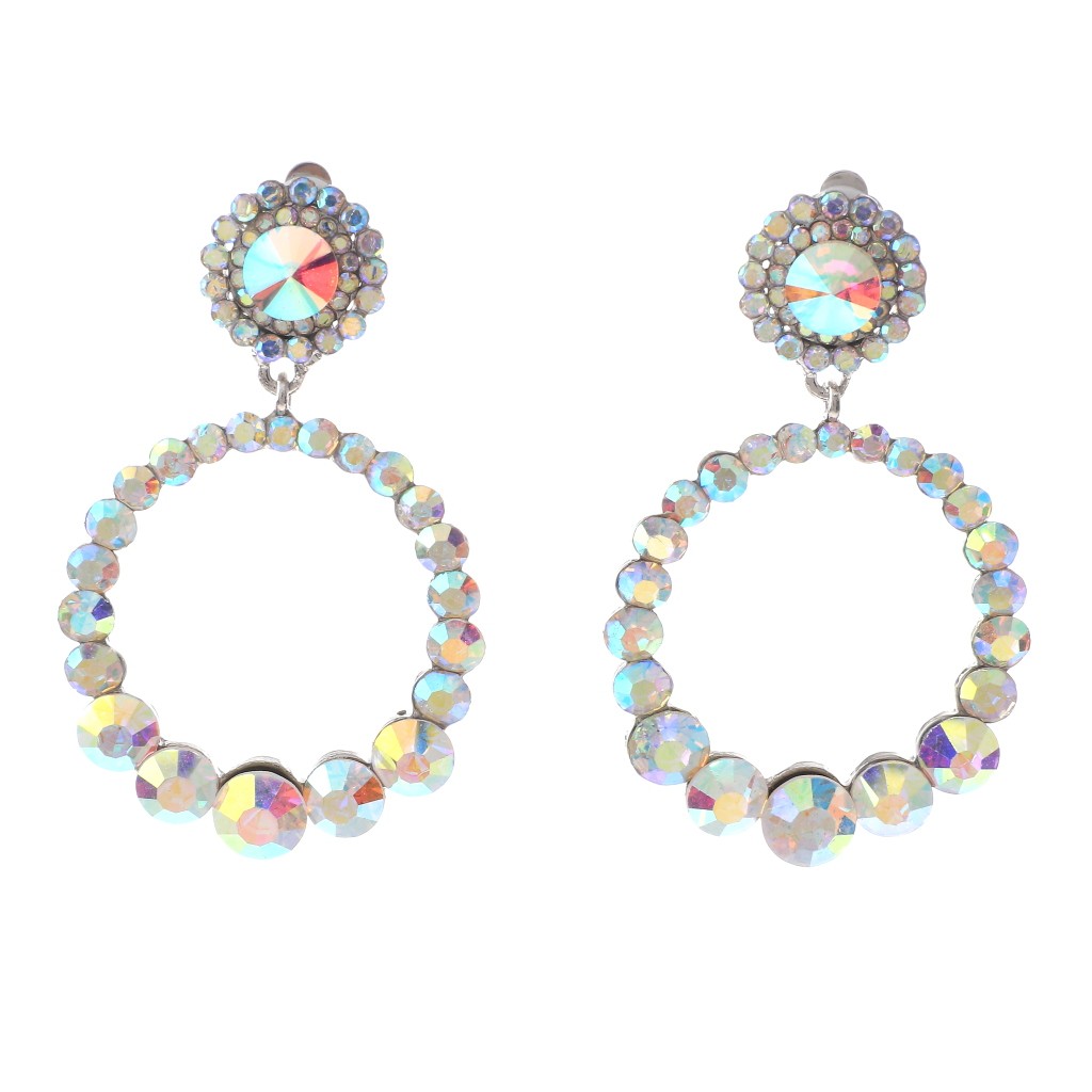 Silver Tone Metal Crystal Rhinestone Clip-On Earrings ER2639-SAB
