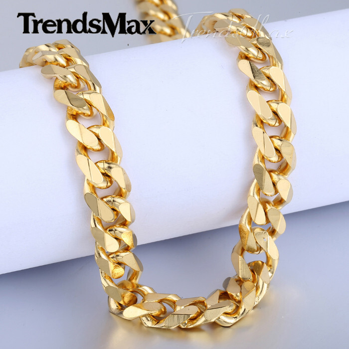 9/10MM 16-28inch Cuban Curb Chain Necklace Gold Plated Stainless Steel Link Xmas