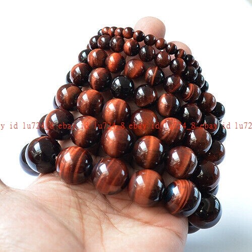 Genuine 4mm-20mm Natural Red Tiger’s Eye Round Gemstone Elastic Bracelet 7.5″ AA