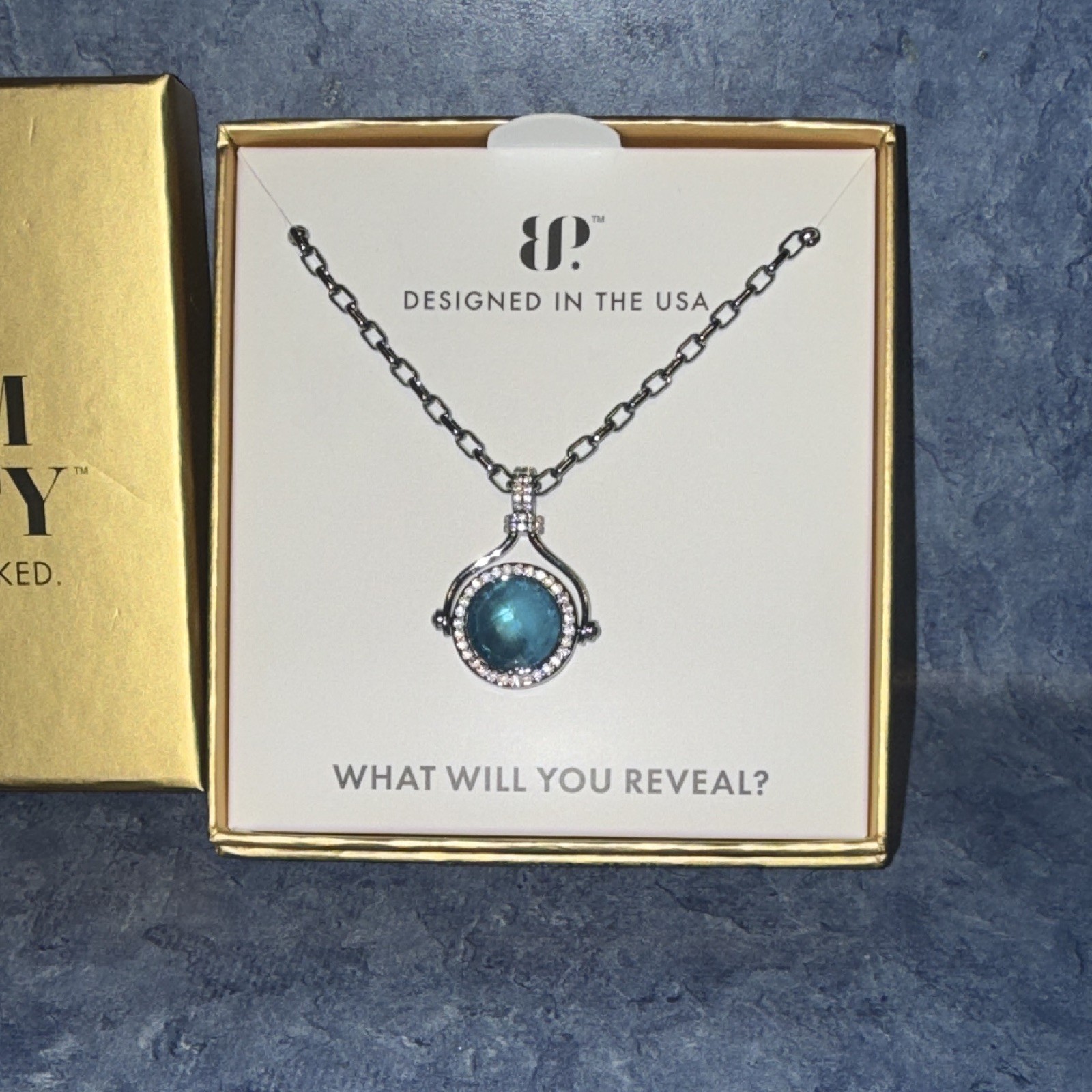 Ring Bomb Party Halo Orb Necklace NK63327 Hematite Plated Aqua Quartz 18-30″