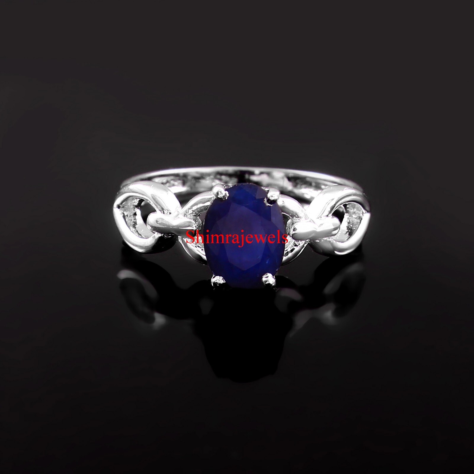 Heated Sapphire Gemstone With 18k White Gold Plated Silver Women’s Ring #1266