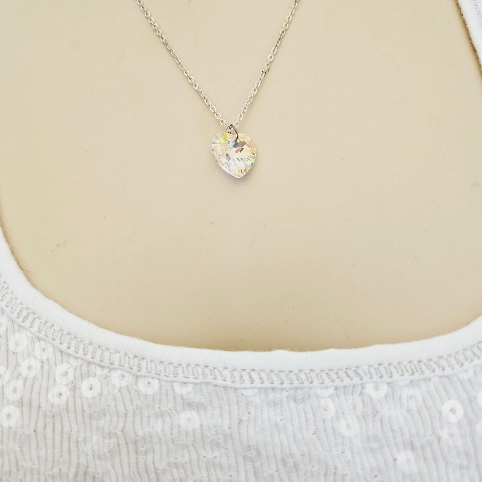 Aurora Borealis AB Made with Swarovski Elements Crystal Love Heart Necklace