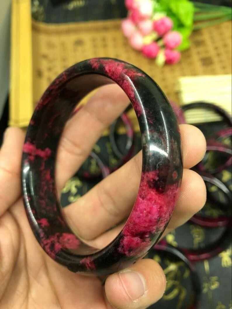 56-58mm Certified Natural Peach Blossom A Jade Carved Bangle A2019 