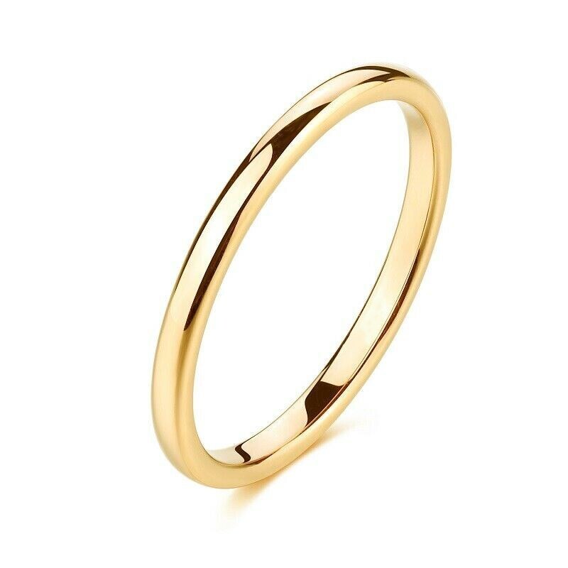 2mm Thin Fashion Band Ring for Women Gold Simple Polished Wedding Ring Comfort