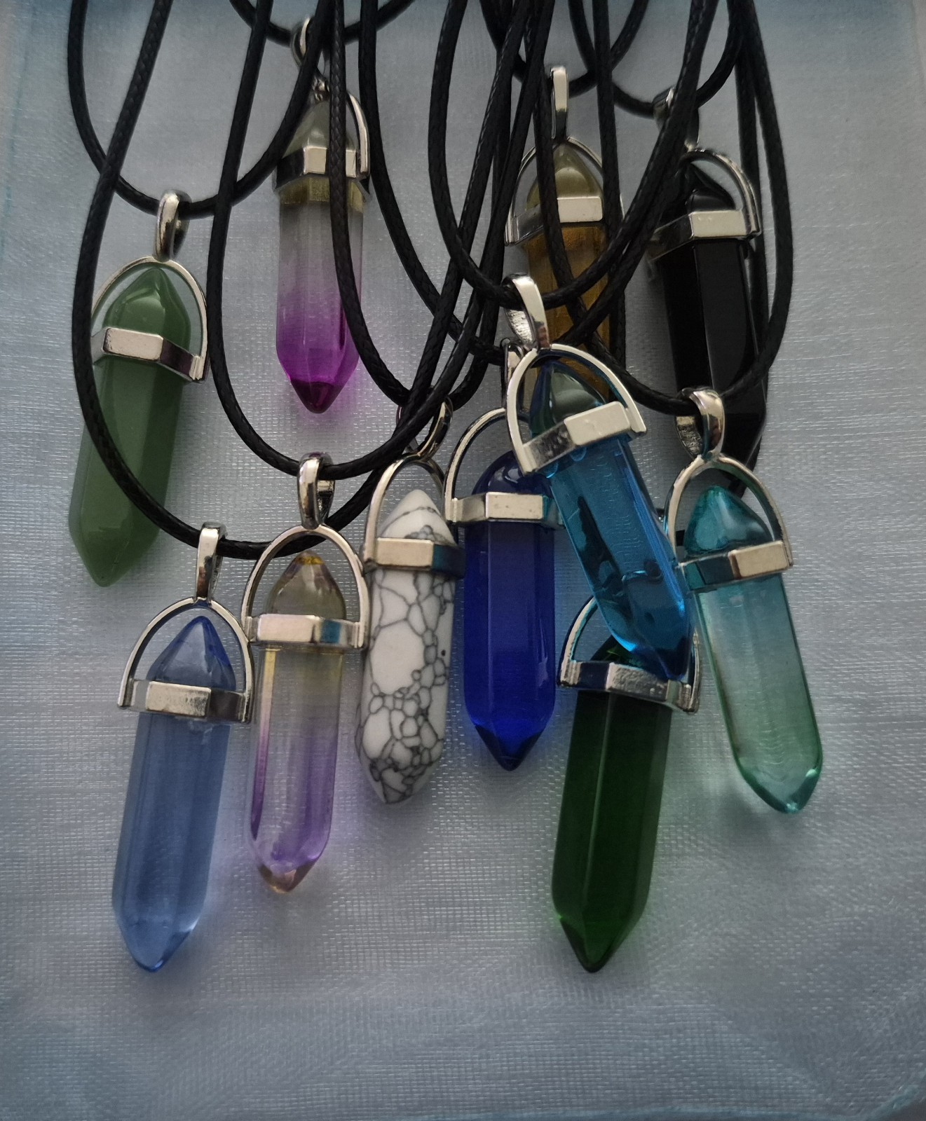 Job Lot Of 11 Crystal Glass Chakra Point Pendant Necklaces New With Gift Bags