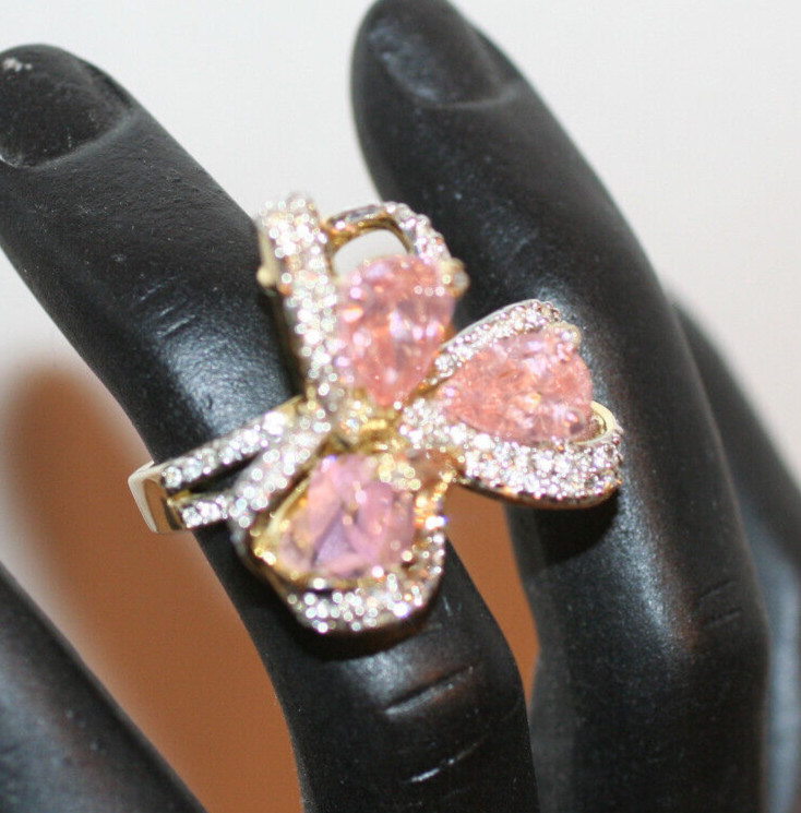 12.0CTW Champagne / 3.0 Chip Cubic Zirconia Bow Cocktail Cluster Ring SZ: 8.5