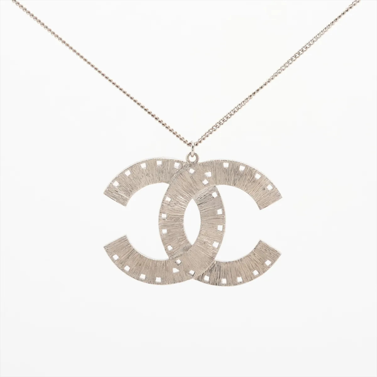 Chanel Coco Mark Necklace Metal x rhinestone Silver x blue Damage inside the box
