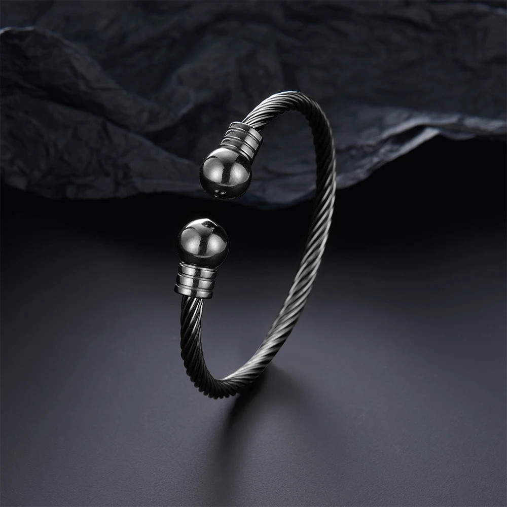 Unisex Stainless Steel Braided Open Cuff Bracelet Gold Silver Ball