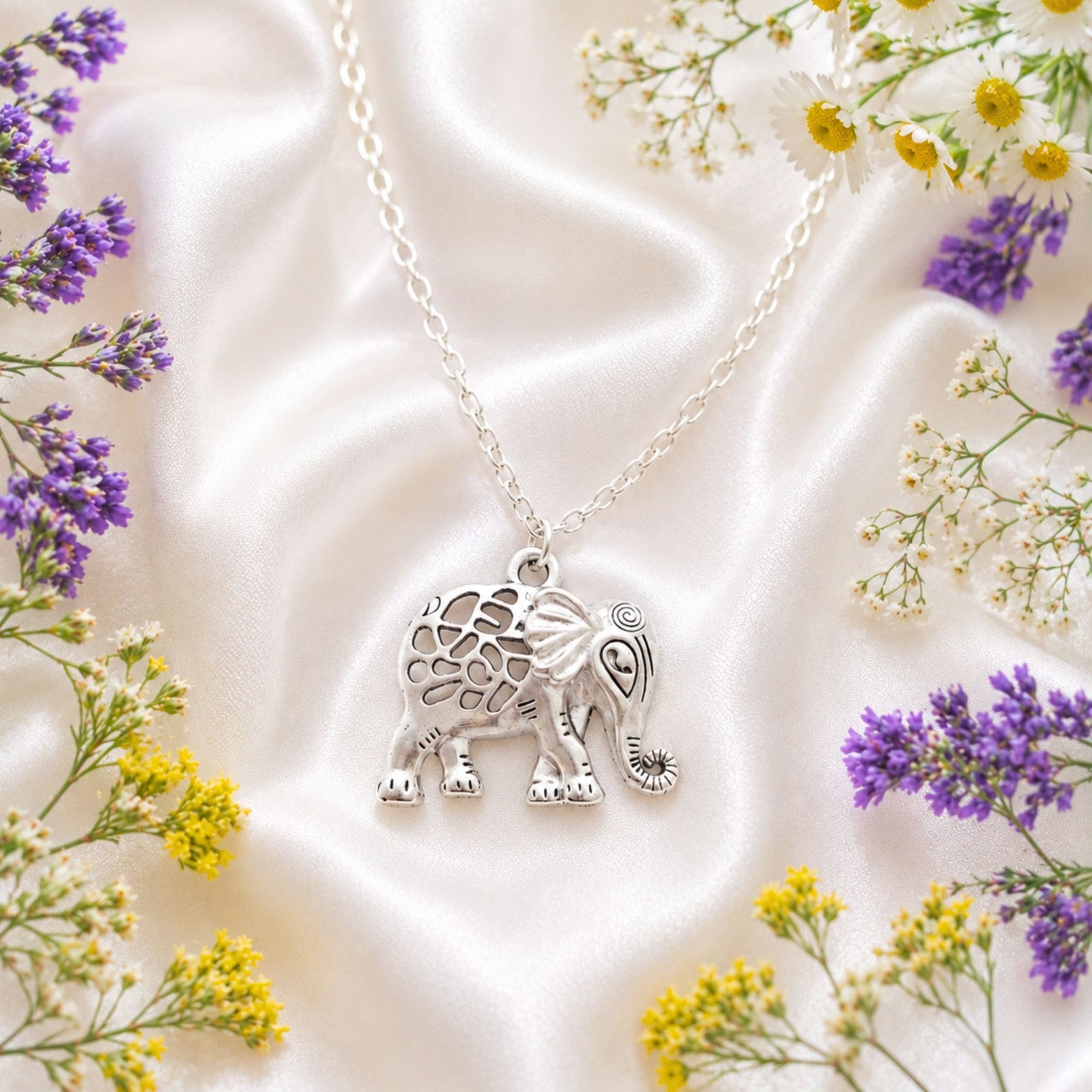 Big Elephant Unisex Necklace Silver Pendant Good Lucky Charm Boho Jewellery Gift
