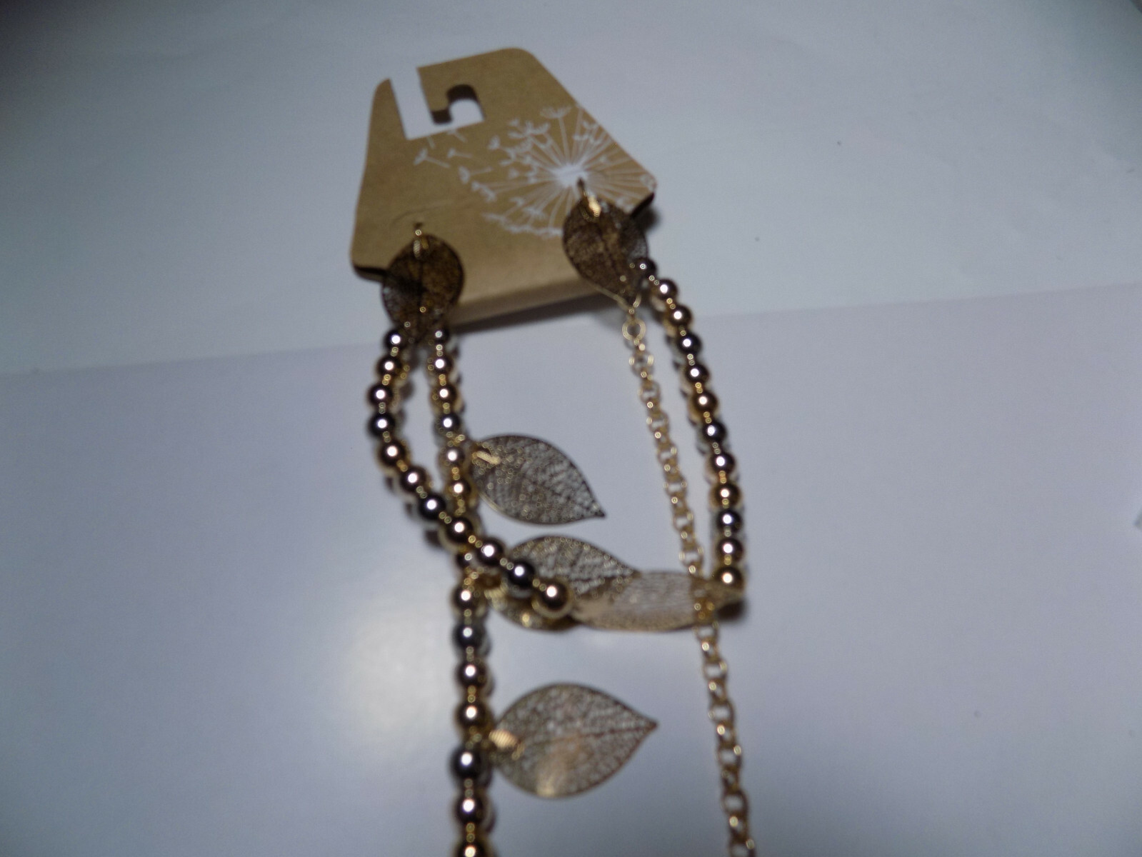 Gold Tone Filigree Leaf 3 PC Bracelet Necklace Earring Set NWT (155)
