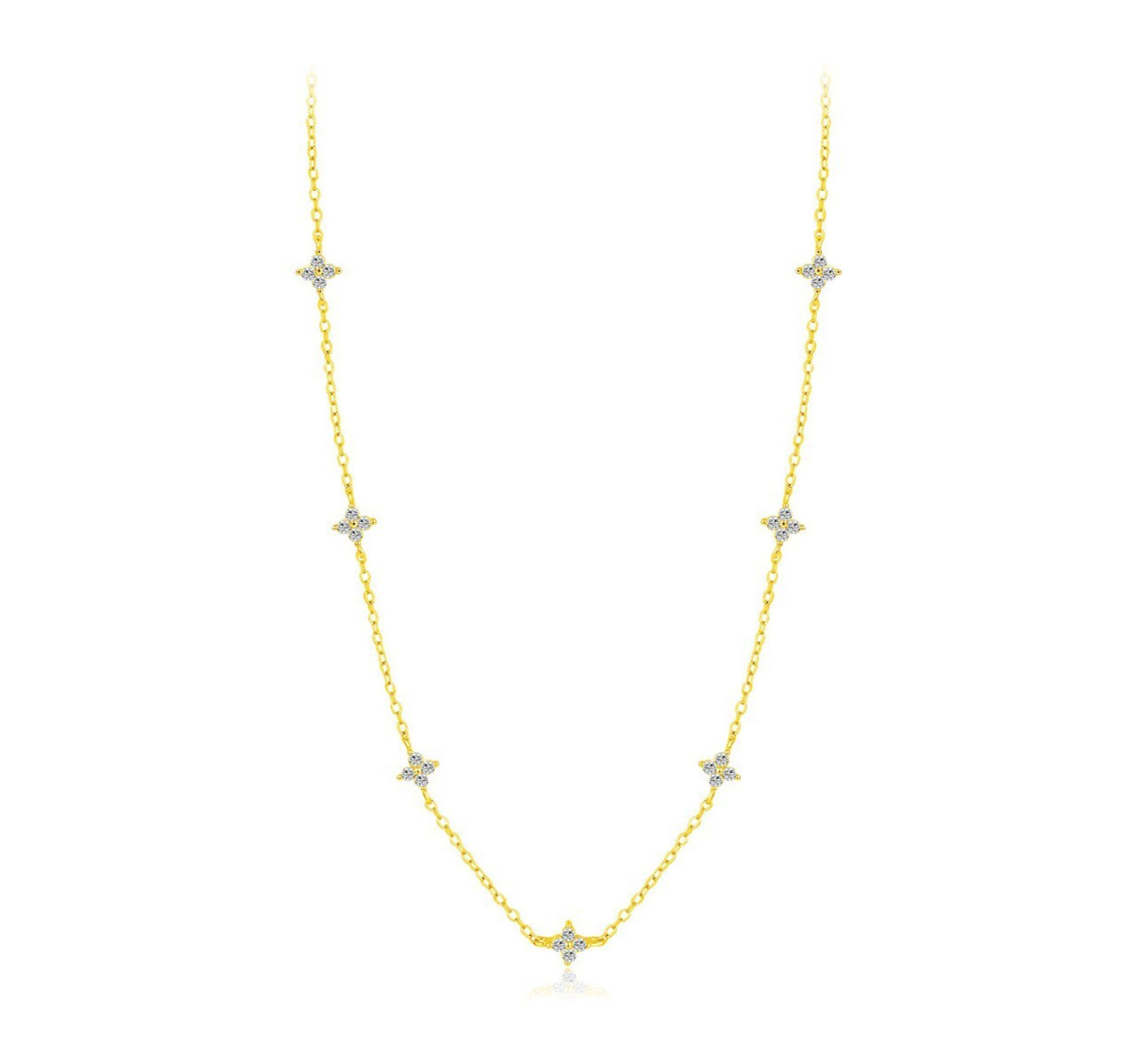 925 Sterling Silver CZ Four Leaf Clover Station Necklace for Women