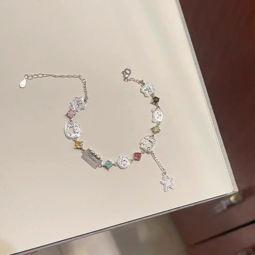 1Pcs Simulated Cubic Zirconia Gingerbread Bear Bracelet, Cute Pendant Gift