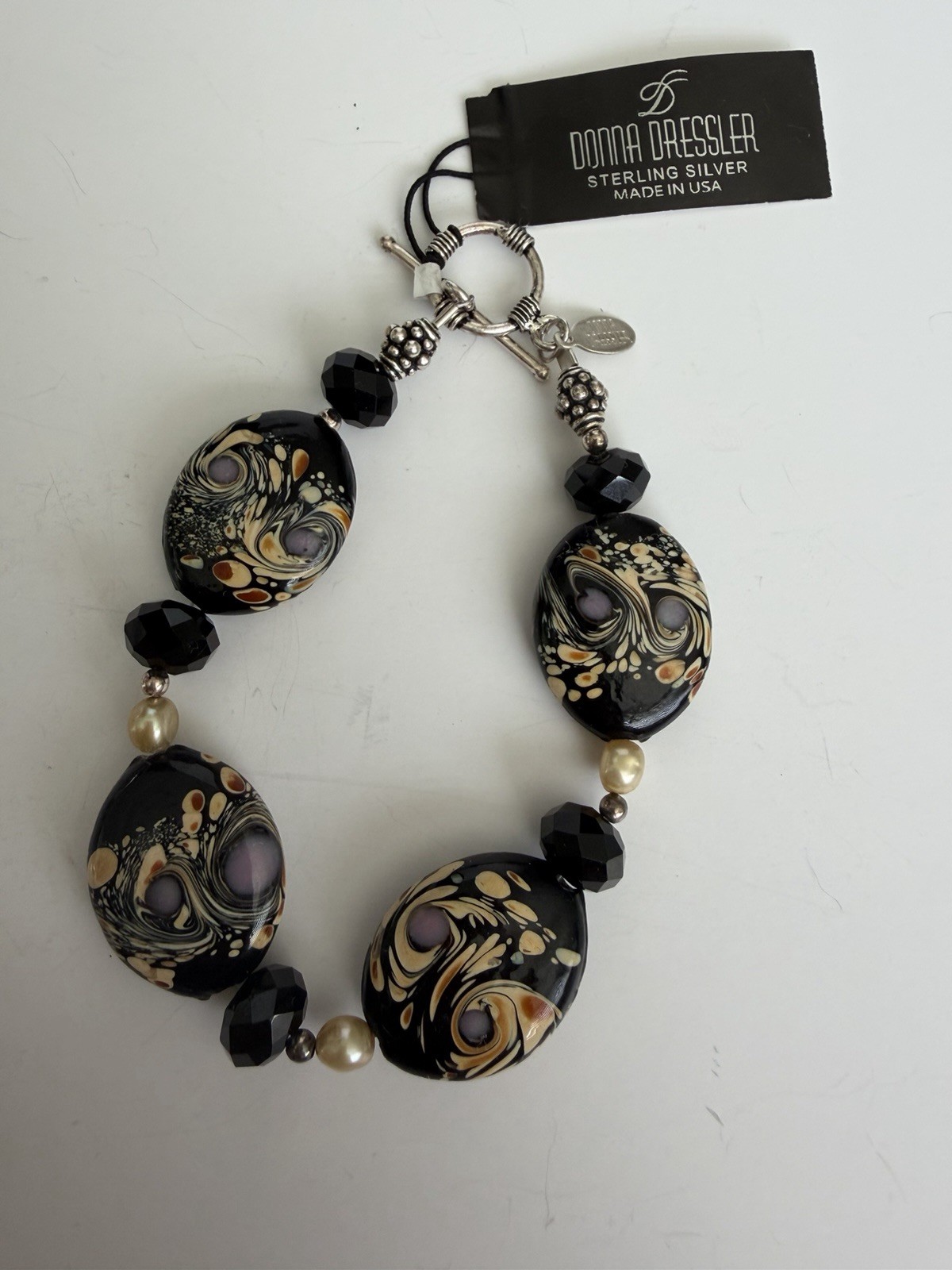 Donna Dressler NWT 925 Artisan Lampwork Glass & Pearl Bracelet &Earrings set!