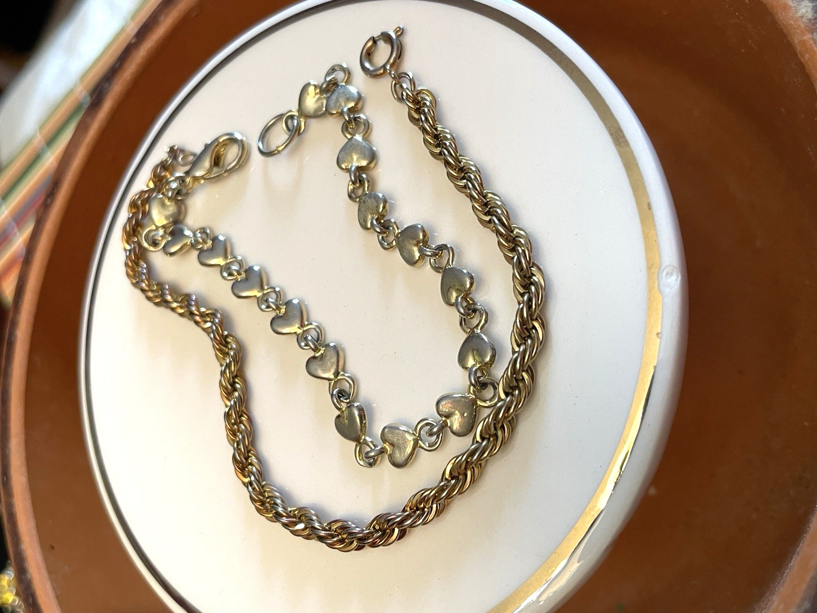 Bracelet Lot 3 Pcs. Rhinestone Bangle, Romantic Heart Link, & Goldplate Cable