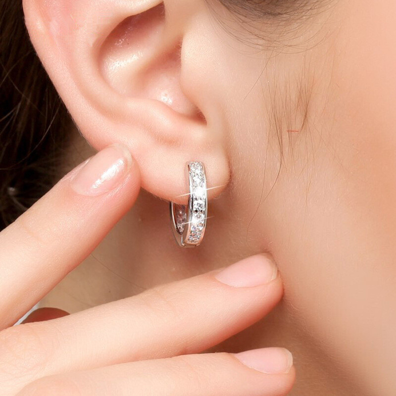925 Solid Sterling Silver CZ Huggie Hoop Small Earrings For Men & Women USA