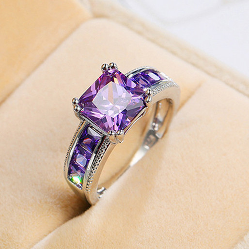 Bright Square Pink Topaz Amethyst Zirconia Silver Rings Size 6-10 Holiday Gift