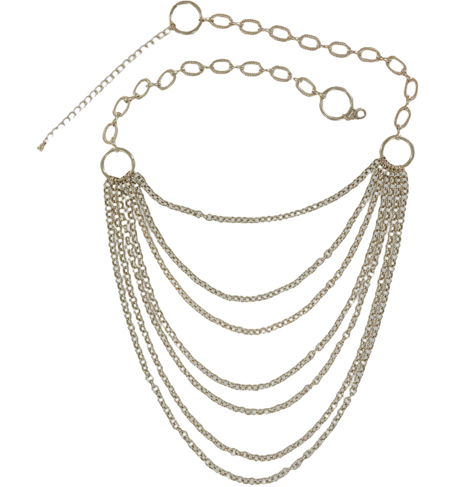 Multi Strand Layered Chain Link Bib Necklace Gold Tone Womens Jewelry 20-24″