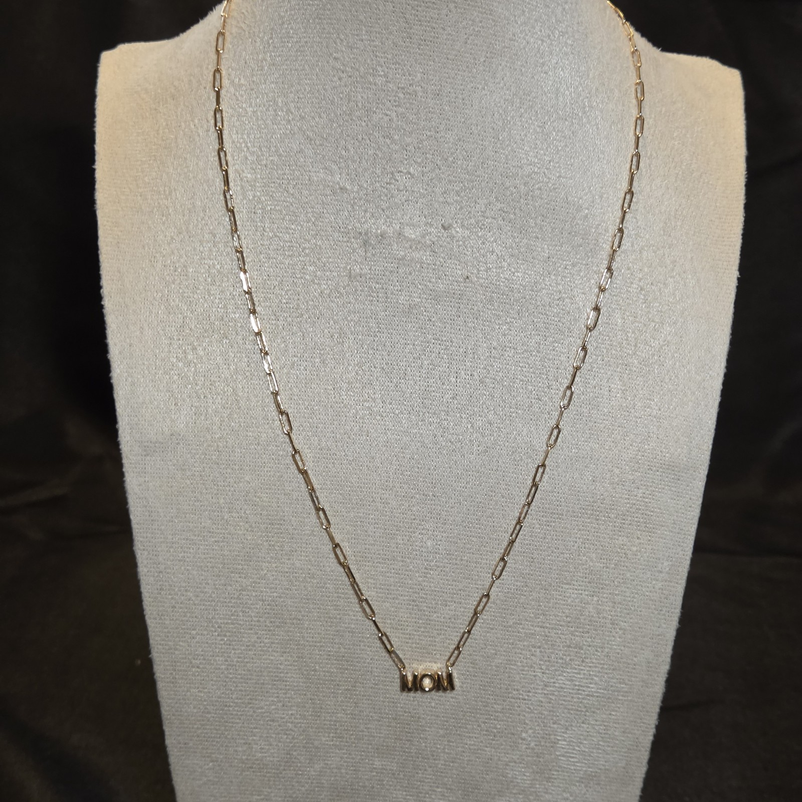 Gold-tone MOM Pendant On Sleek Paperclip Chain, Stylish Dayly Wear Jewelry. Fun!