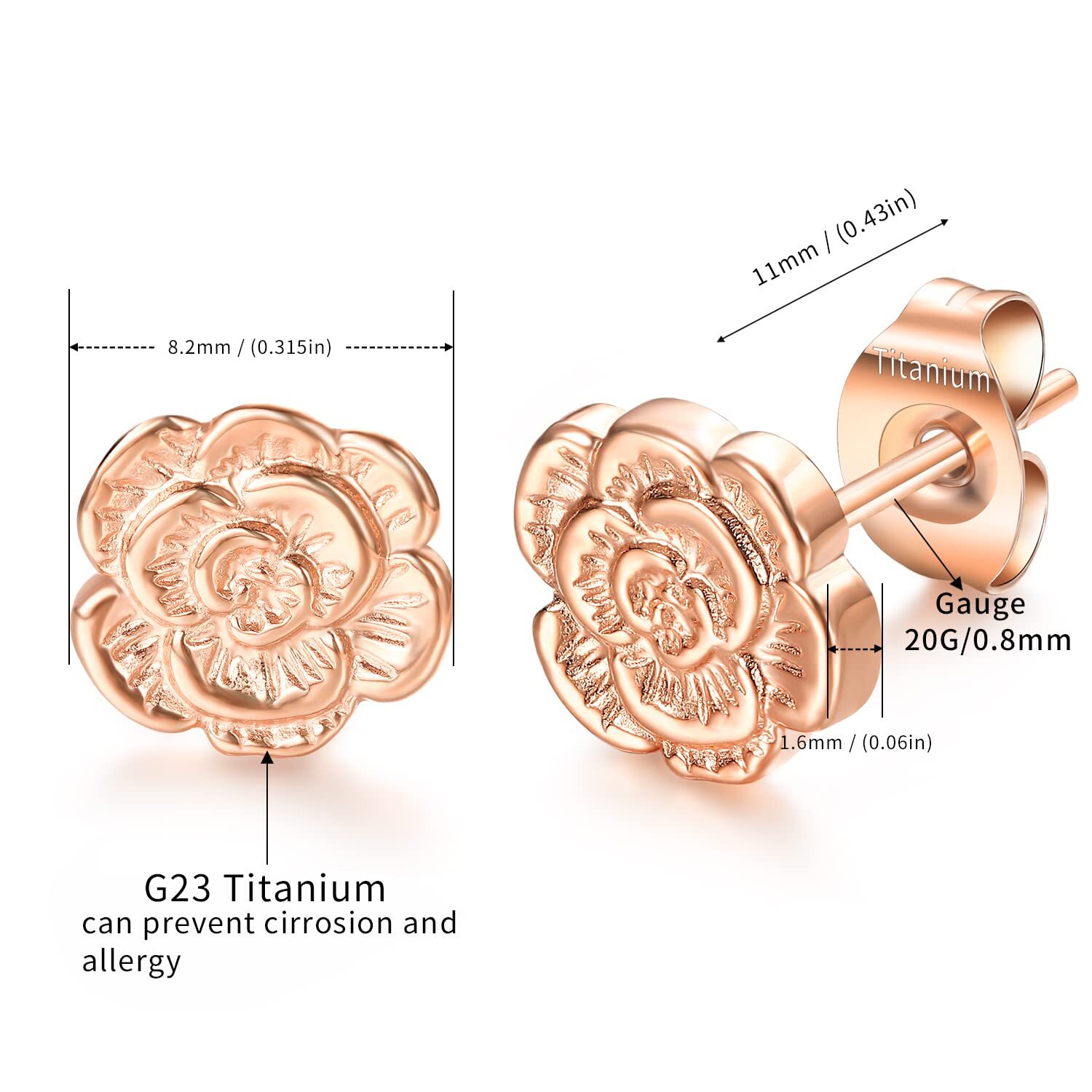 Implant Grade G23 Titanium Stud Earring for Sensitive Ear Post Pierced Cartilage