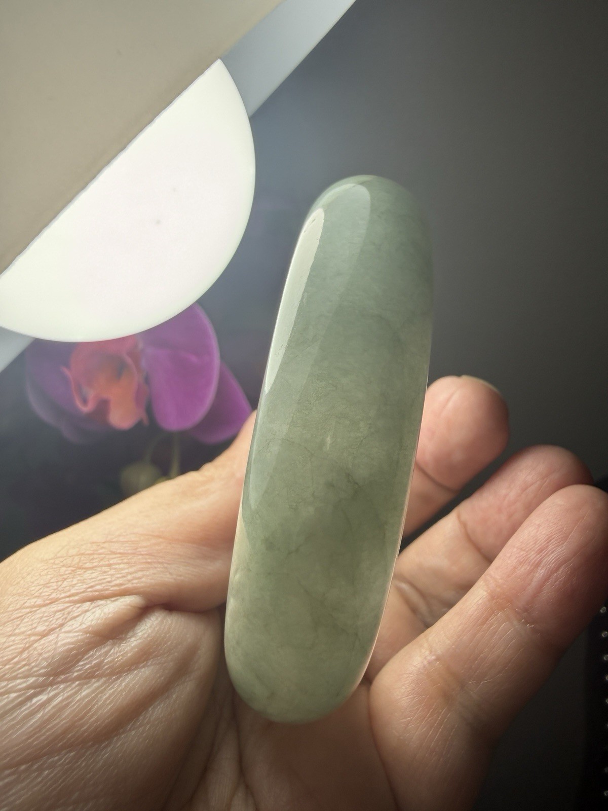 61.3mm Type A Myanmar Jadeite Bangle – 18mm Tyre Style -Natural Mossy Green Jade