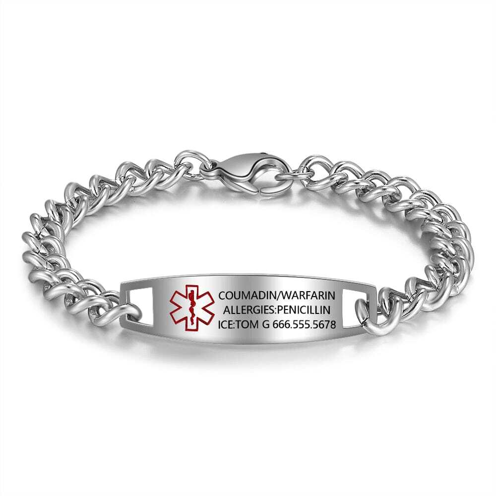 Stainless Steel Personalized Medical Alert Bracelet | Silver | Gold