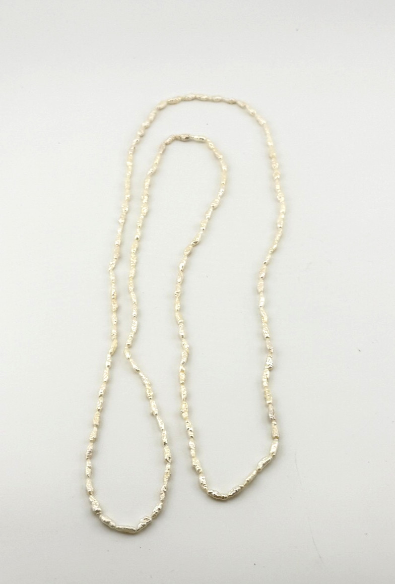 36in White Freshwater Small 2-3mm Rice Potato Pearl Necklace Single Strand