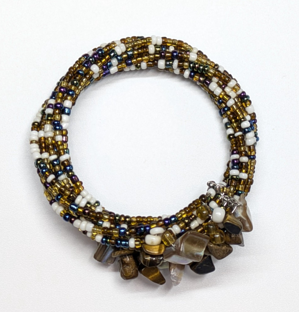 Abalone ShellChip Multicolor Twisted Beaded Bypass Wrap Bracelet Boho 1/2″ Wide