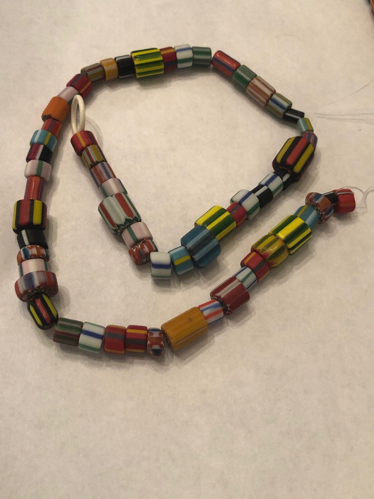 One (1) 15.5″ Mixed, Old, New, Color, Shape, Size Glass Chevron Bead Strand