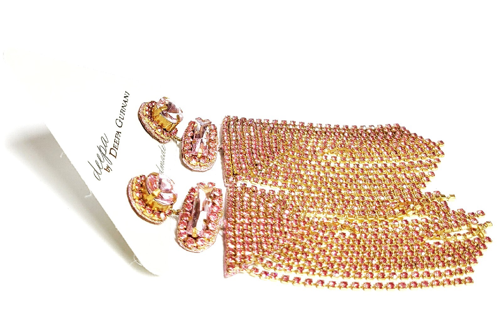 Deepa Gurnani Crystal Chandelier Earrings Peach Pink Goldtone Nickel Free NWT