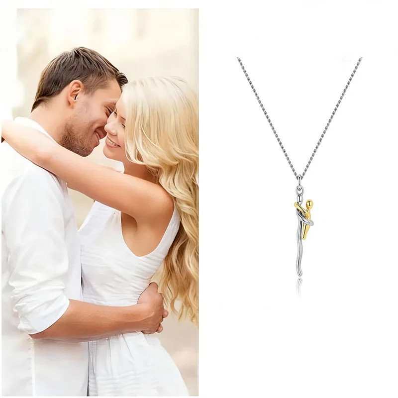 Mother Child Hugging Necklace Mother’s Day Gift for Mom Two Tone Pendant Gift