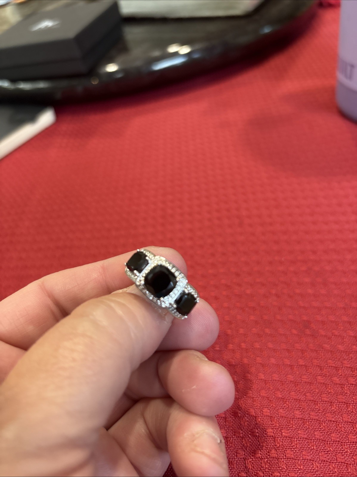 JTV Black Spinel And White Rhodium Ring Size 5.75-6