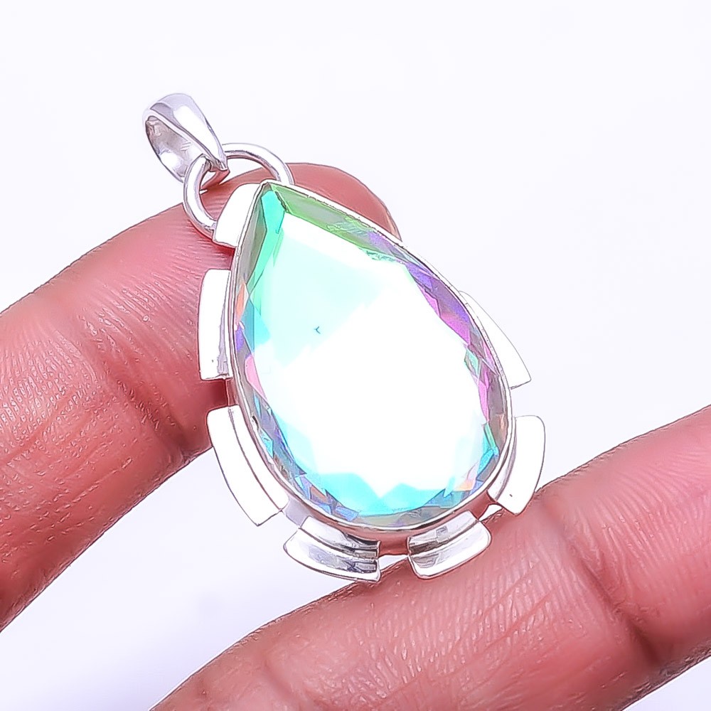 Aura Rainbow Mystic Fire Topaz 925 Sterling Silver Pendant 1.64″ P951439653
