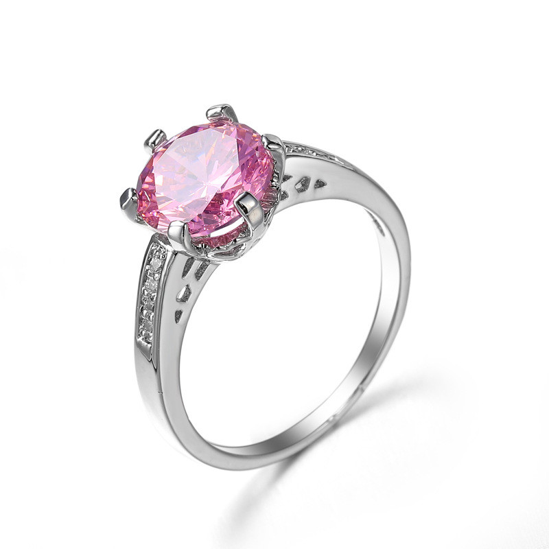 Pink/Black CZ 925 Sliver Bands Women’s 6-claws Wedding Engagement Ring Size 6-10