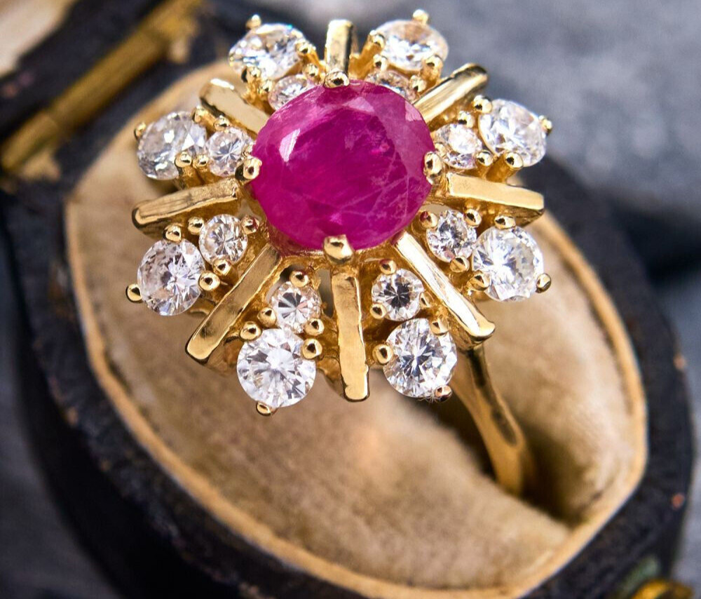 925 SilverFlower Shapes Natural Ruby & Cubic Zirconia Gemstone RingGift For Love