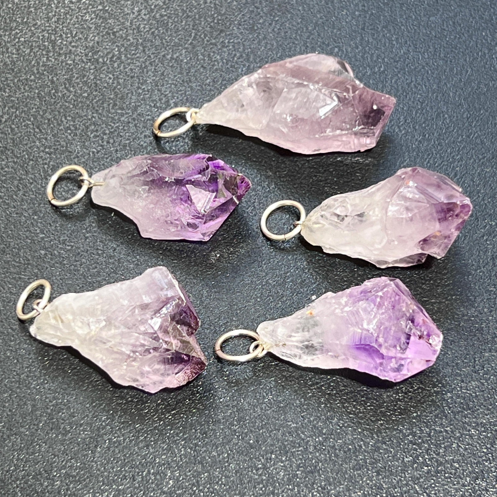 Raw Amethyst Crystal Point Pendant (Silver Ring) Rough Gemstone Jewelry Necklace
