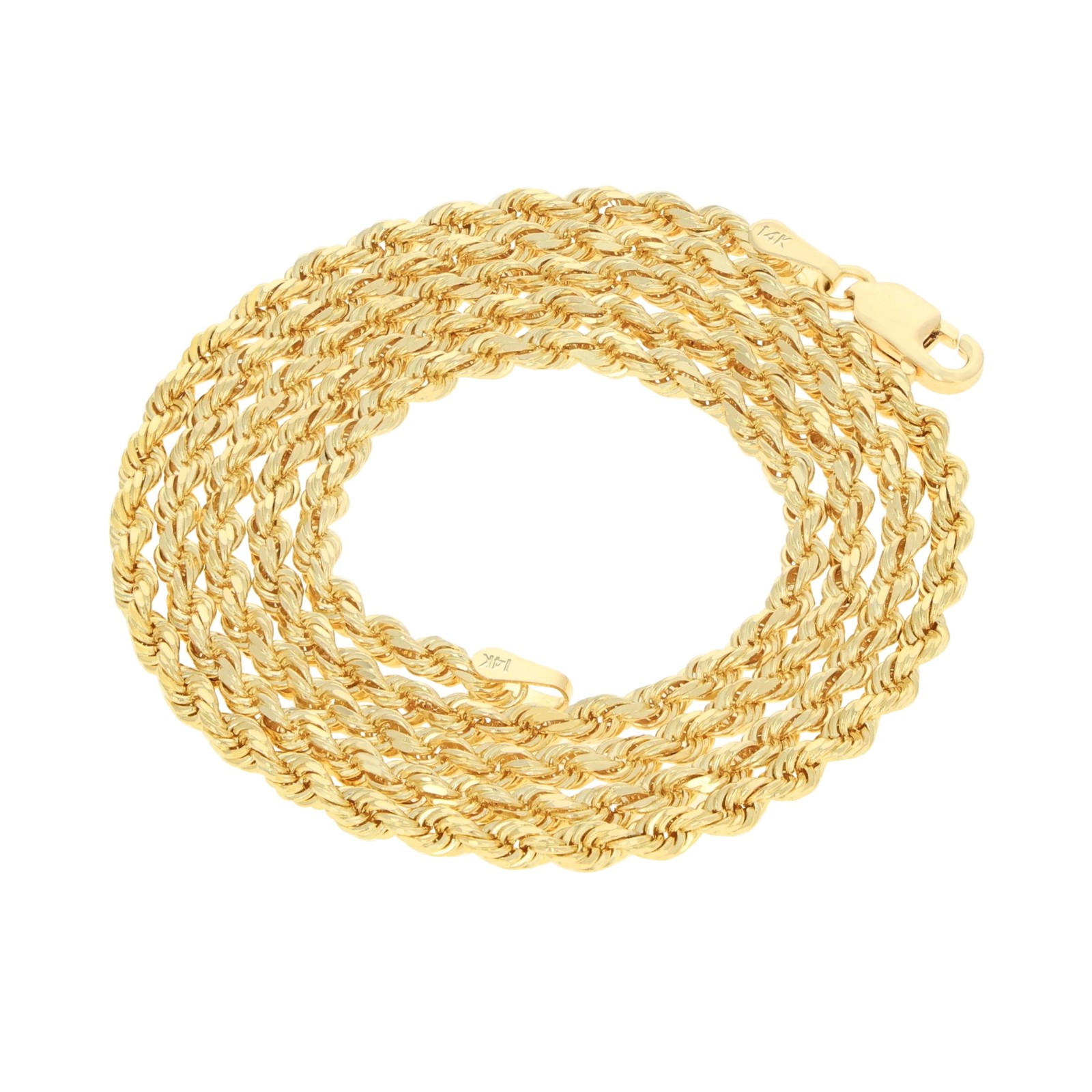 14K Yellow Gold 2.5mm Italian Diamond Cut Rope Chain Necklace Mens Women 16″-30″