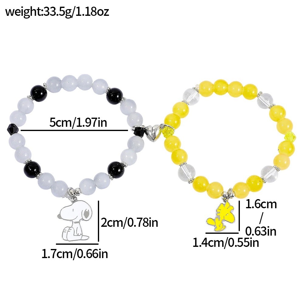 2PCS Magnetic Snoopy Couple Bracelets Cartoon Friendship Wristbands Unisex Gift