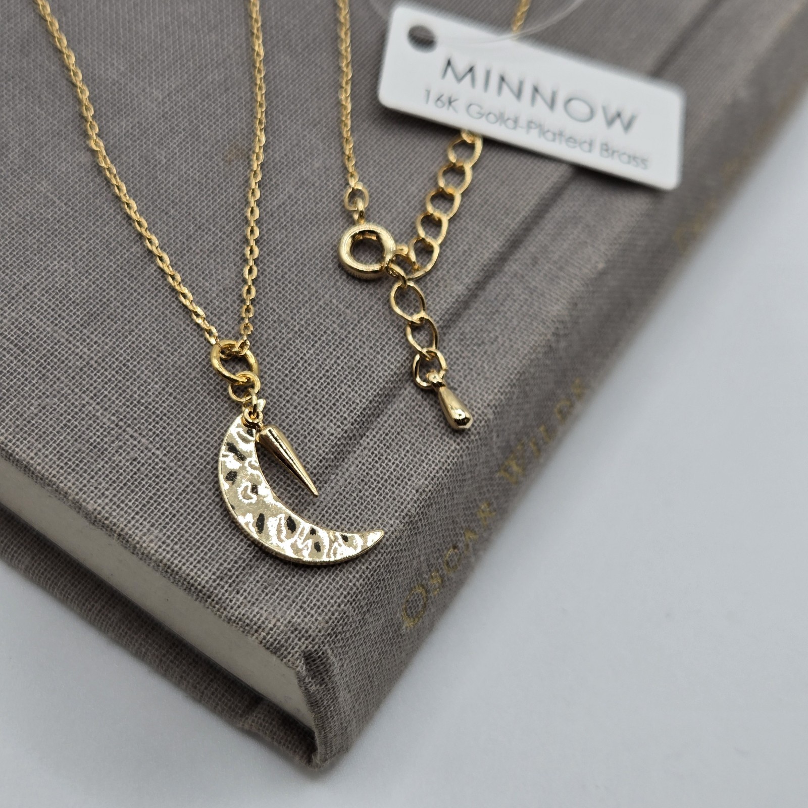 Gold Dainty Crescent Moon Spike Charm Necklace Boutique Brand Gold Plated Brass