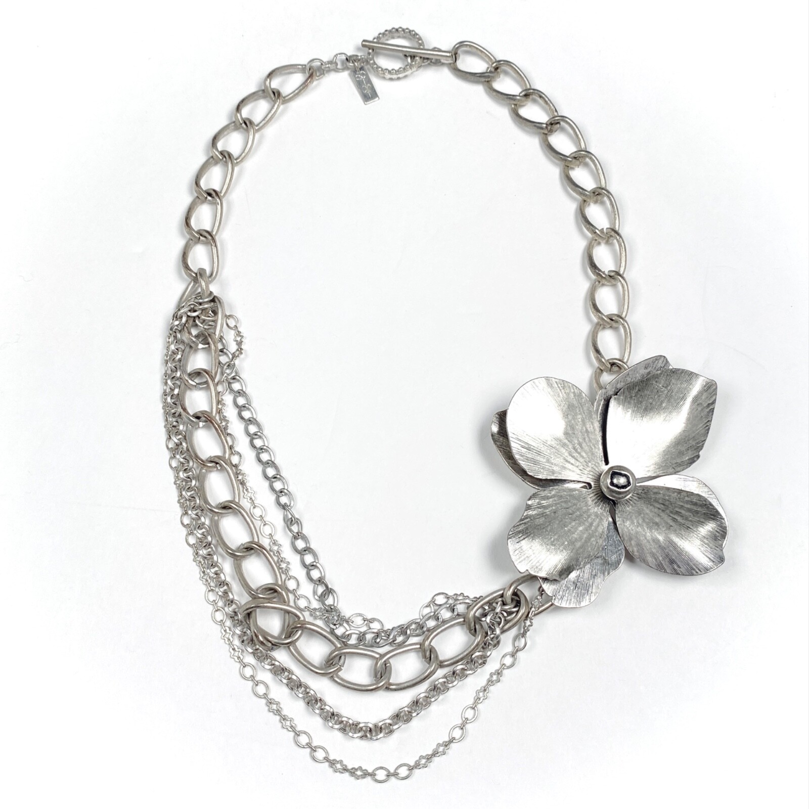 Jessica Simpson Magnolia Necklace Silver Tone Swag Statement Flower Chunky Chain