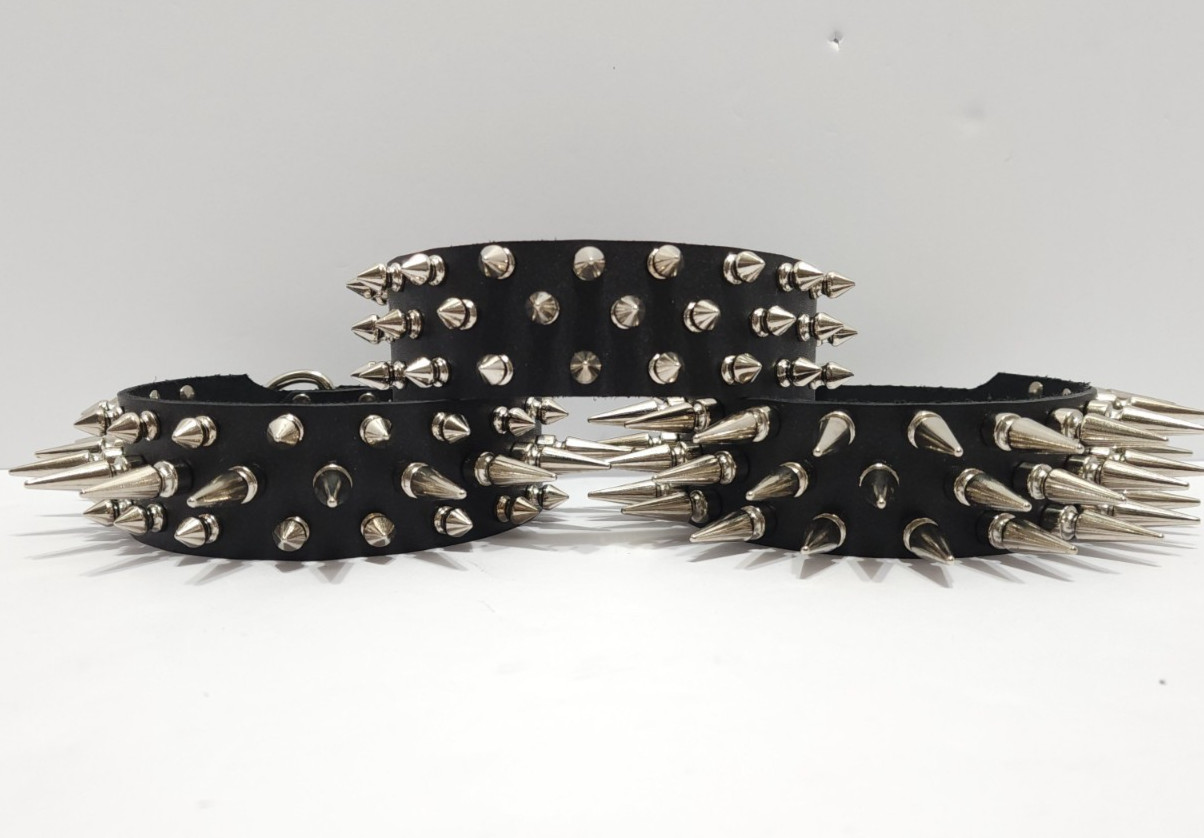 1 1/2″ Wide Premium Latigo Leather Spikes Choker Collar Goth Punk Fetish