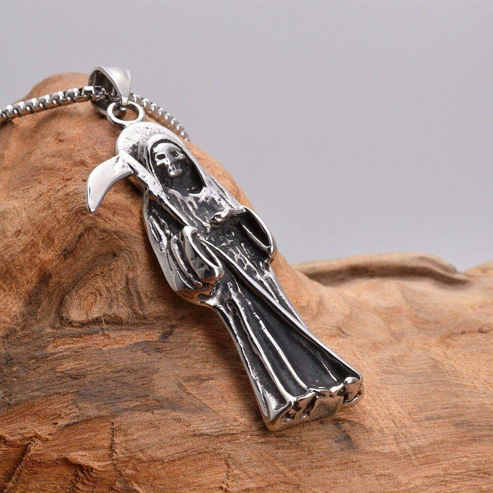 Teschio Biker Ciondolo Saint Morte Argento Acciaio Inossidabile Santa Muerte