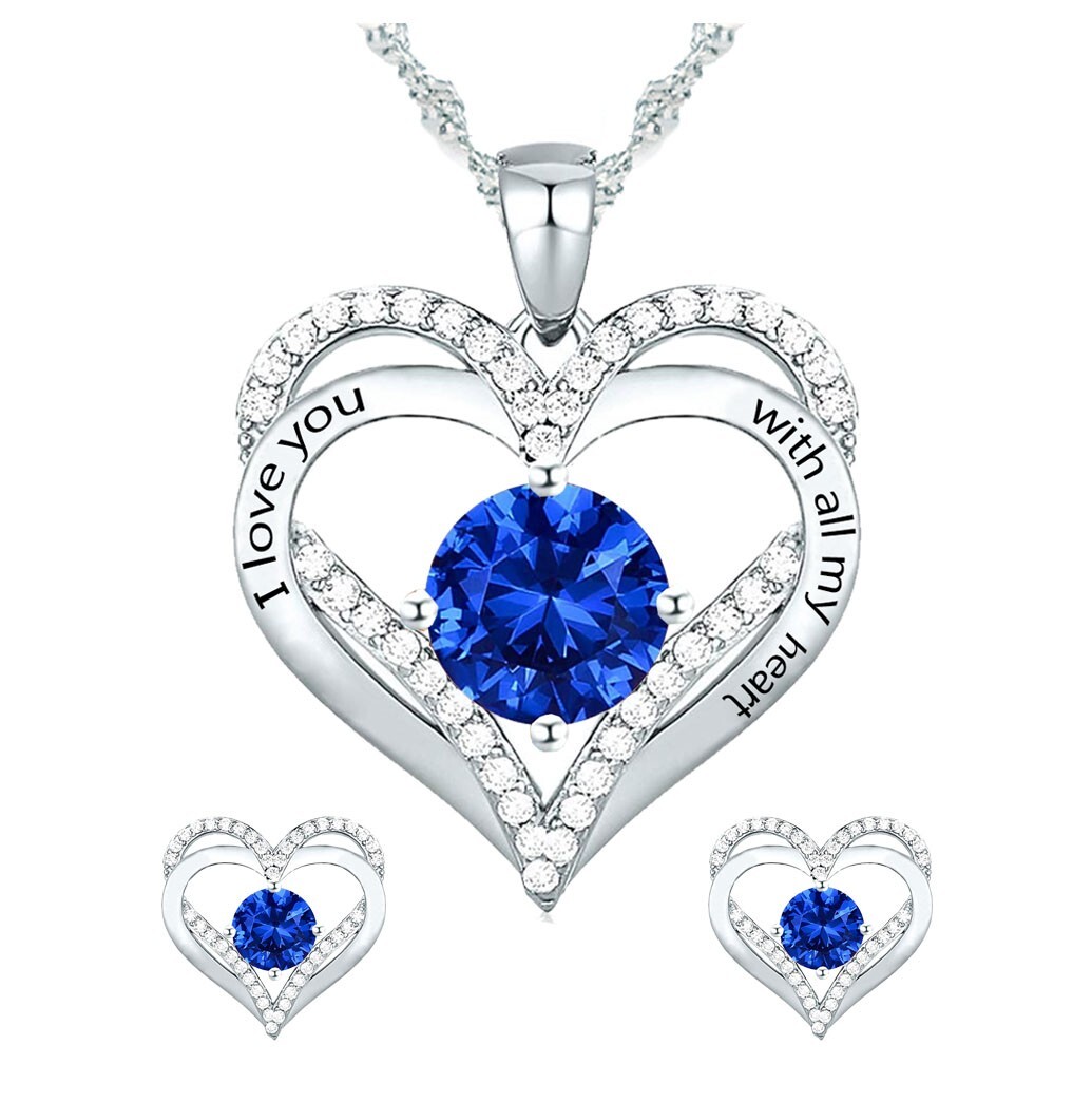 925 Silver Birthstone Necklace/Gift for Wife /Gift for Girlfriend –Free Earrings
