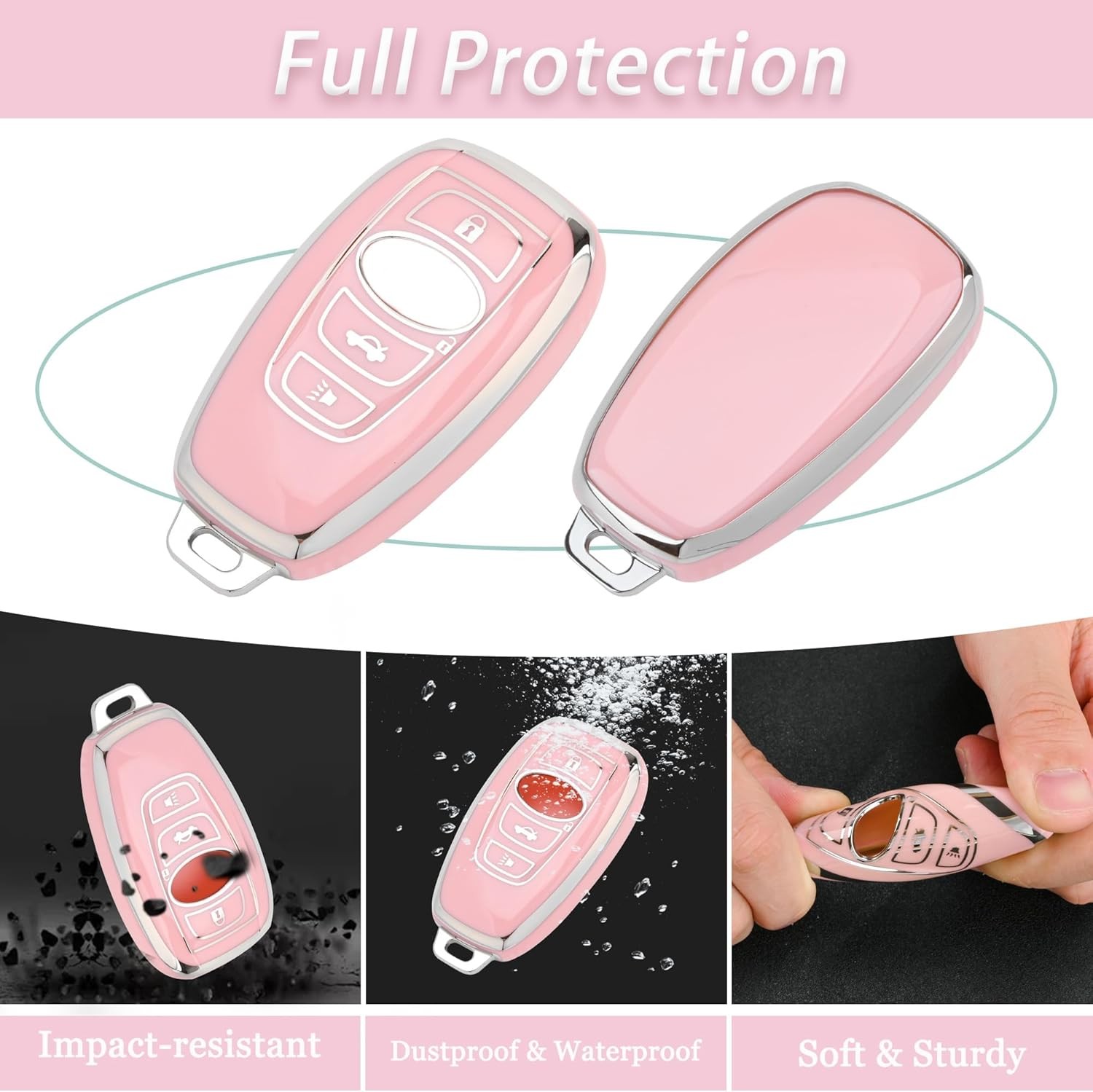 Key Fob Cover – Soft TPU Key Case Protection with Bling Keychain Size: Subaru