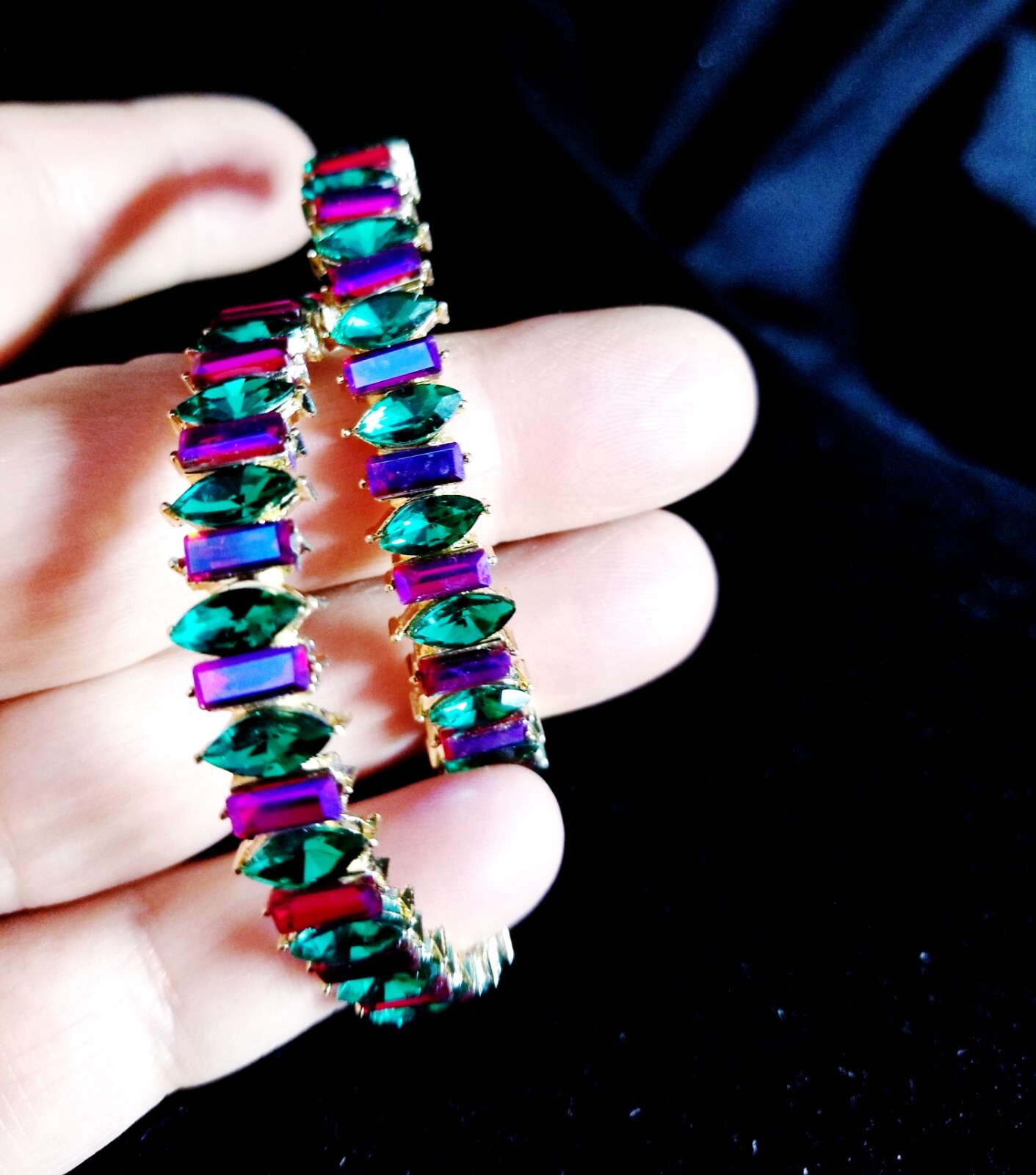 Chandelier Rhinestone Crystal Pageant Bridal Earrings Colorful Hoops 2.2 inch