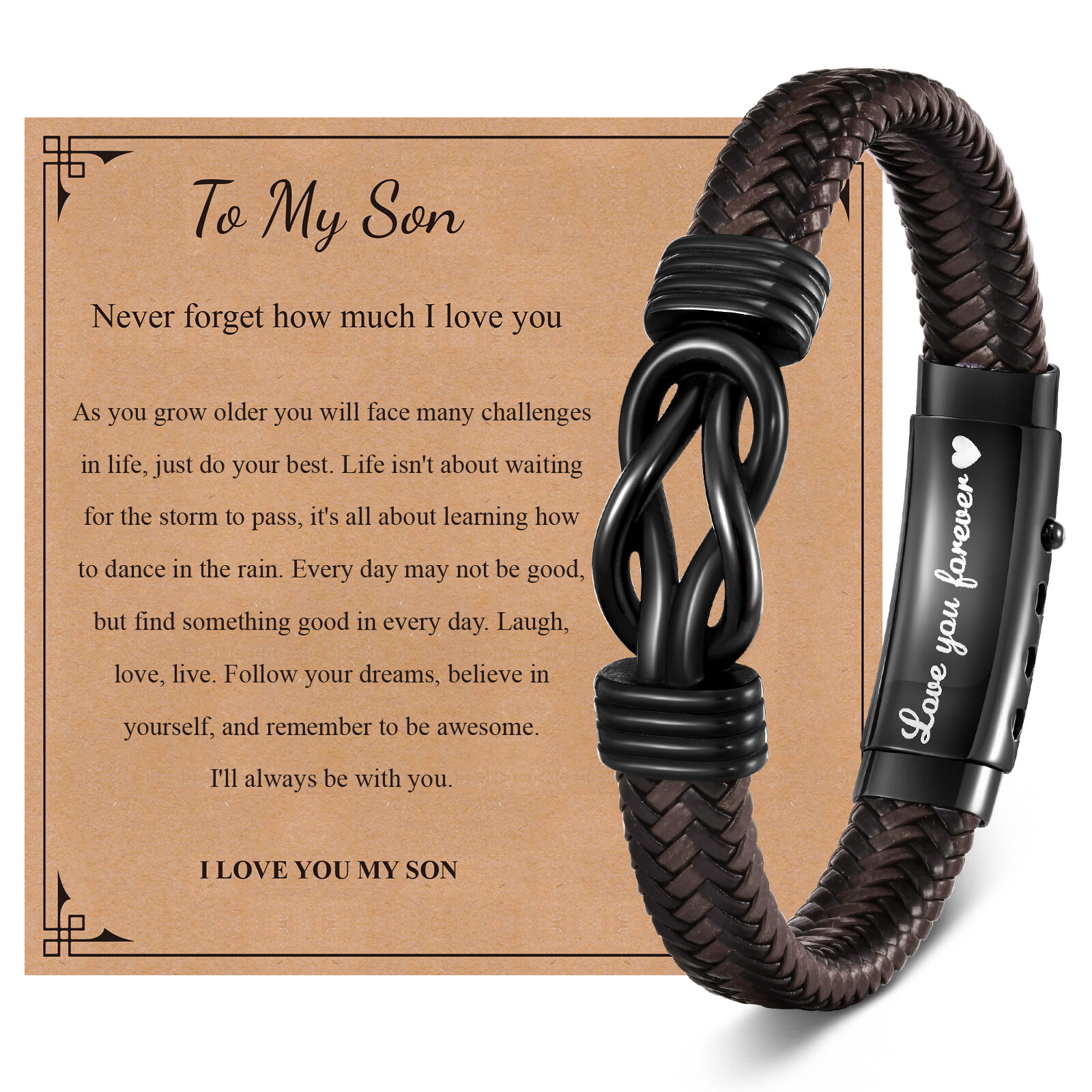 VNox Men Infinity Knot Leather Bracelet Stainless Steel Love Wristband Valentine